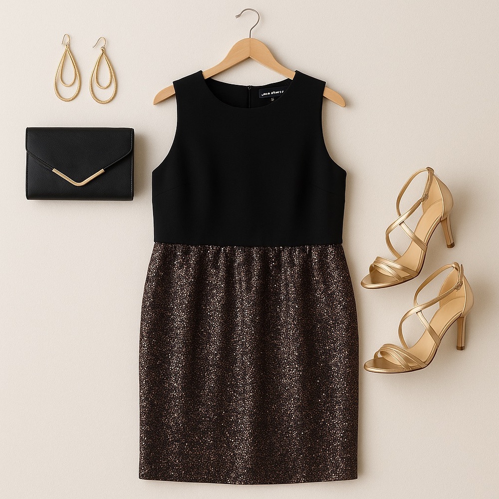 Black and Brown Sequin Sheath Cocktail Dress